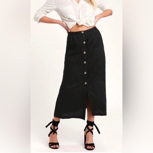 NWOT Revolve Black Button Front Midi Skirt